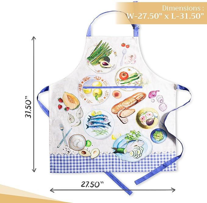 Maison d' Hermine Aprons for women with Pocket 100% Cotton (27.50"x31.50") | Adjustable Neck Strap & long ties Apron Men Chef Wedding Cooking Gardening Server Maid