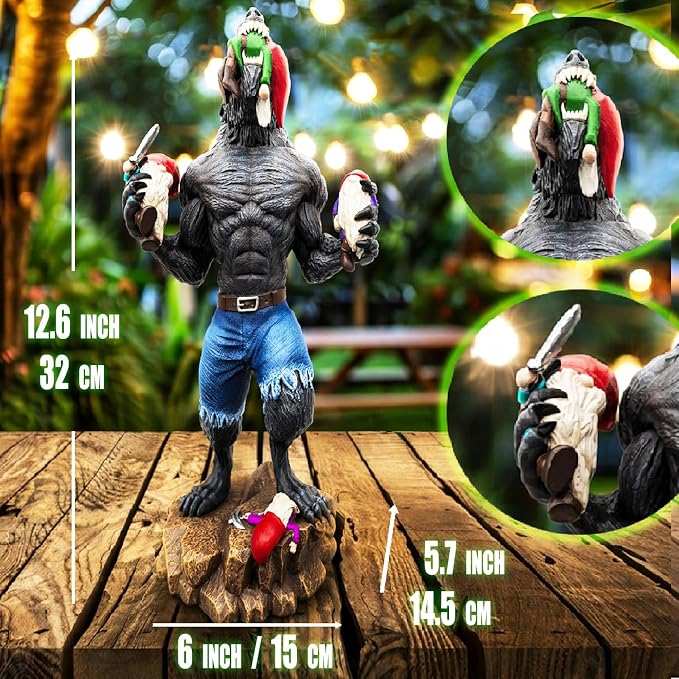 Garden Gnomes Outdoor, Gnome Garden Decor, Funny Werewolf Garden Statue 12.6", Waterproof Resin, Weather-Resistant Lawn Ornament for Patio & Yard, Gift for Garden Lovers