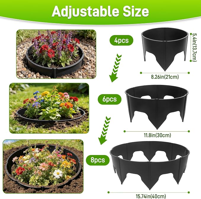 Anothera 60 Pieces Planting Grow Rings, Diameter Range 8.2-15.7 Inches, Interlocking Garden Plant Rings, Black Garden Rings for Plant Support and Soil Moisture Retention