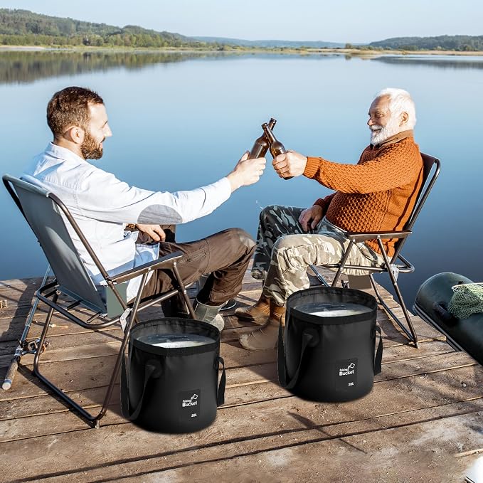 3 Pack 5 Gallon Collapsible Bucket, Foldable Water Bucket with Handles, Portable Camping Buckets for Fishing, Hiking, Cleaning, Outdoor & Travel Use (Black)