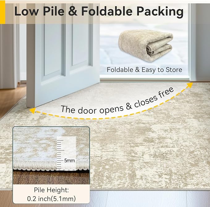 RELEANY Washable 8'x10' Abstract Area Rug for Living Room Cream Beige | Carpet for Bedroom, Kitchen, Office, Hallway and Entryway, Printed Pattern, Non‑Slip, Soft, Stain‑Resistant, Easy to Clean