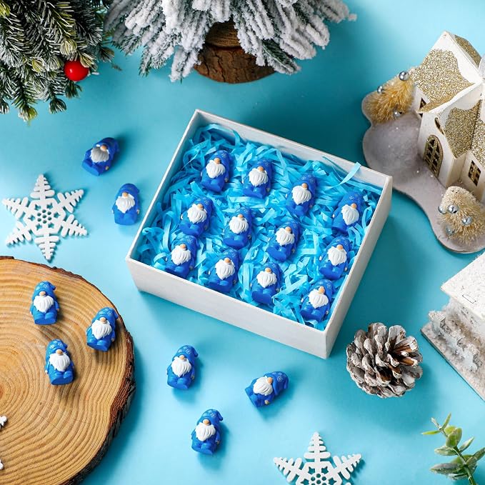 Yaomiao 50 Pcs Mini Resin Winter Gnomes Figurines Winter Snowflake Gnomes Statues Snowflake White and Blue Gnome Figures Table Decor for Holiday Festive Home Kitchen Tiered Tray