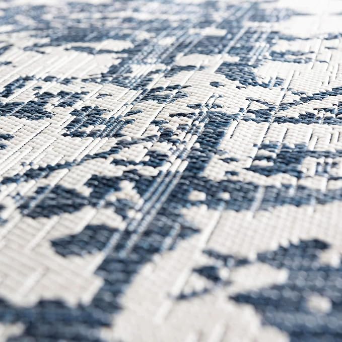 Unique Loom Outdoor Collection Area Rug - Dubai (4' 1' x 6' 1' Rectangle, Blue/ Ivory)