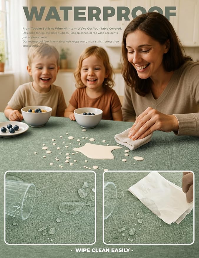 Decorelia Faux Linen Farmhouse Table Cloth 60"x104" for 6 ft Rectangle Table, Denim Blue Waterproof Outdoor Washable Cloth Tablecloth for Rectangular Dining Room Kitchen Outdoor Party Restaurant Decor