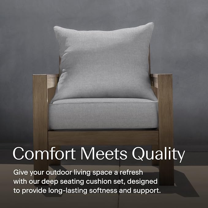 Honeycomb Outdoor Heritage Deep Seat, 23 x 25, Textured Solid Platinum Grey Chair Cushion with Removable Cover, for Patio Furniture