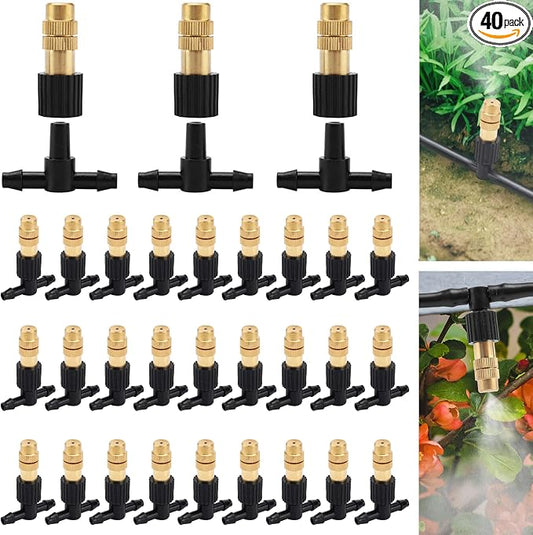 40Pcs Three-Way Atomizing Nozzle Kit - Adjustable Sprinkler with Micro Spray Mister Emitters