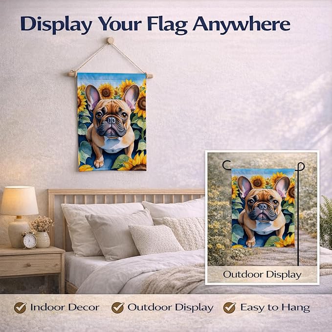 Caroline's Treasures DAC6081GF French Bulldog in Sunflowers Garden Flag Mailbox Flag Decorative Yard Flag Banner Outside Patio Artwork Yard Flower Beds, Garden Size, Multicolor