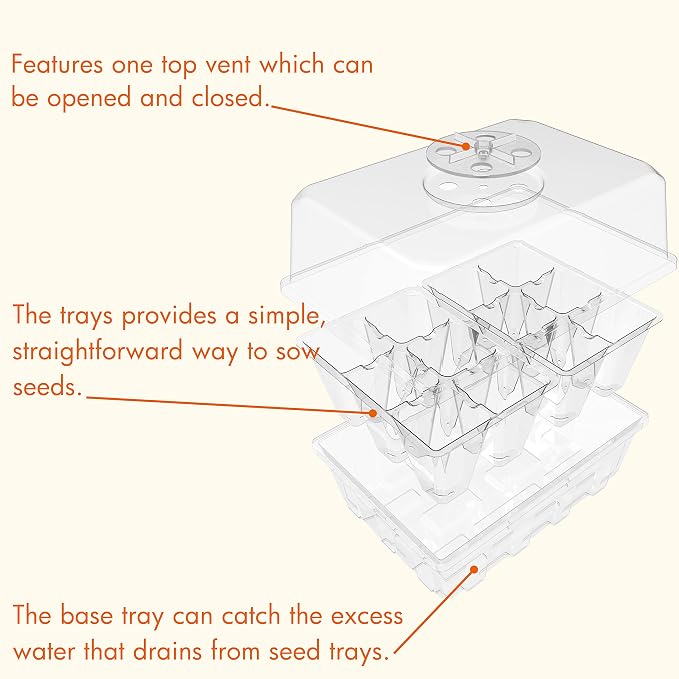 Gardzen 10 Pack Seed Starting Tray, Plant Germination Trays, Seed Starter Kit with Adjustable Humidity Vented Dome and Clear Base, Plant Growing Kit 6.6" x 4.5", Total 120-Cell,
