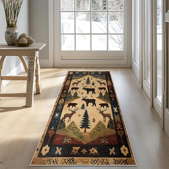 Farmhouse Cabin Runner Area Rug Rustic Washable 2x6 Rugs for Living Room Bedroom Western Country Non-Slip Soft Floor Large Carpet for Office Entryway Bathroom