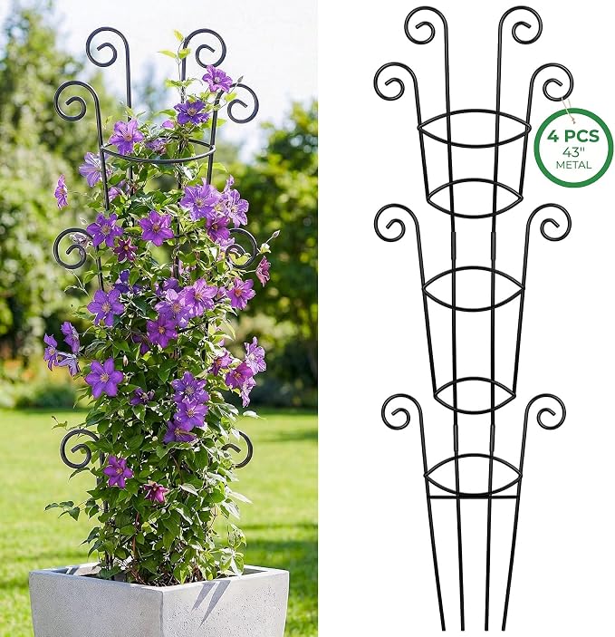 4 Pack 43 Inch Metal Plant Trellis for Climbing Plants - Rustproof Garden Trellis for Large Potted Houseplants, Sturdy Plant Support Indoor Outdoor for Monstera & Vines, Home Decor