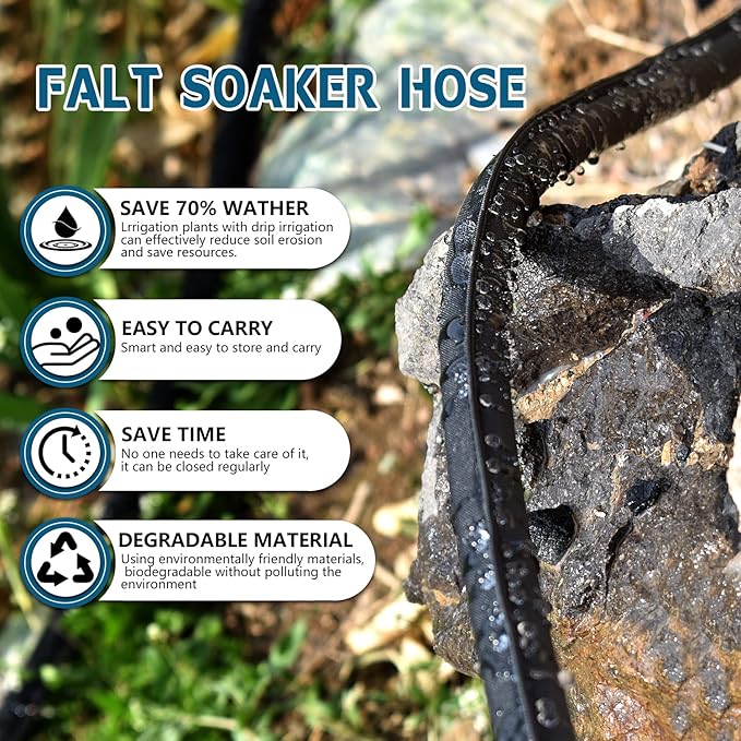 3 Pack Flat Soaker Hose 50 ft for Garden Beds, Cloth Soaker Hose 150 ft for Efficient & Effective Watering of Plants – Garden Soaking Drip Hoses Heavy Duty & Easy to Install (50FT 3Pack)