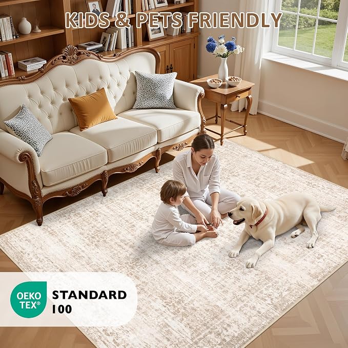 Hallway Runner Rug: 2.6x8 Kitchen Rugs for Living Room Beige Brown | Runner Rug Hallway Washable Rug No Slip Soft Bedroom Rug Indoor Floor Stain Resistant Carpets for Entryway, Laundry, Bathroom