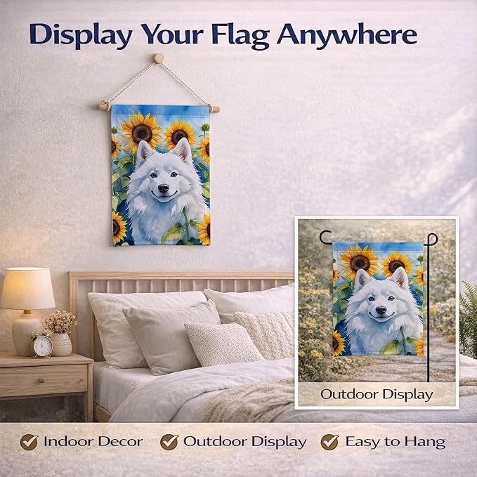 Caroline's Treasures DAC6008GF American Eskimo in Sunflowers Garden Flag Mailbox Flag Decorative Yard Flag Banner Outside Patio Artwork Yard Flower Beds, Garden Size, Multicolor