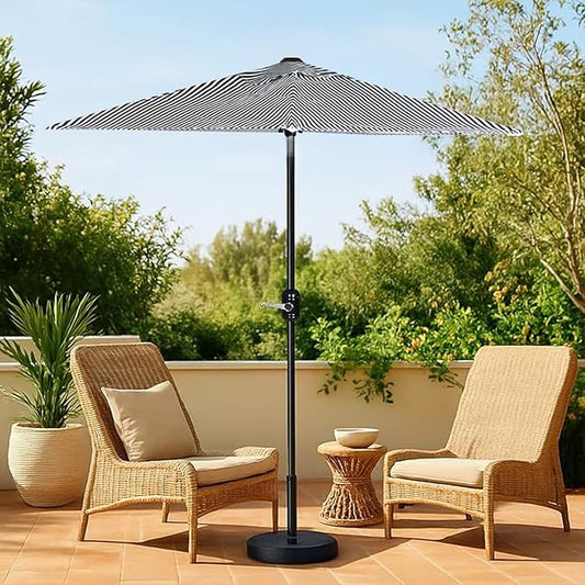 6 Ft Outdoor Patio Umbrella - Outdoor Umbrella for Patio, Pool, Table, Garden, Deck, & Beach - Easy Open/Close Crank and Push Button Tilt Adjustment - Black & White Striped Market Umbrellas