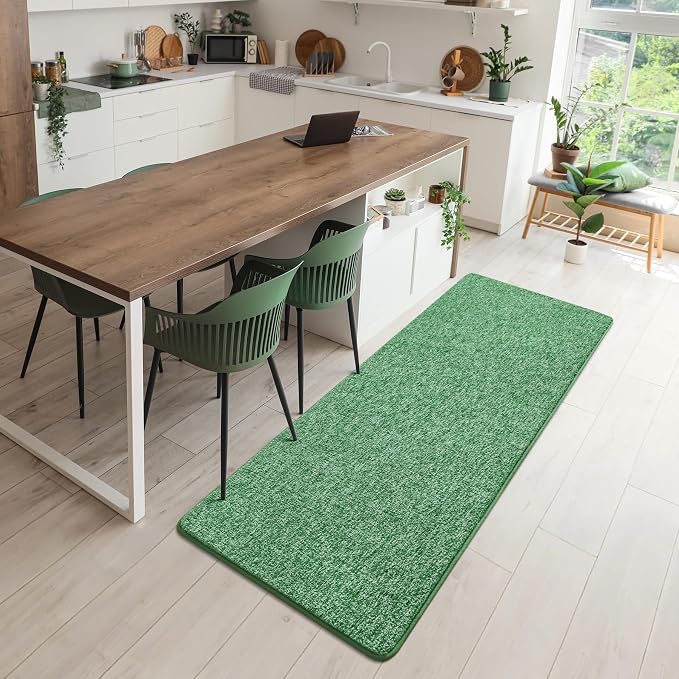 Chicrug Memory Foam 2x6 Runner Rugs for Hallway Entryway Bedroom | Low-Pile Soft Carpet Runner Rug for Kitchen, 6ft Kids Rug for Bedside Dorm Room Decor, Green and White