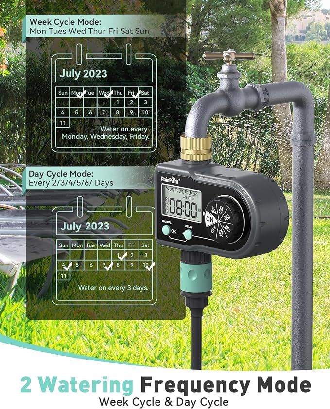 RAINPOINT Sprinkler Timer with 3 Individual Programs, Brass Inlet Water Timer for Garden Hose, Sprinkler Controller, Automatic/Manual Irrigation System for Lawn & Yard Watering, 1 Outlet