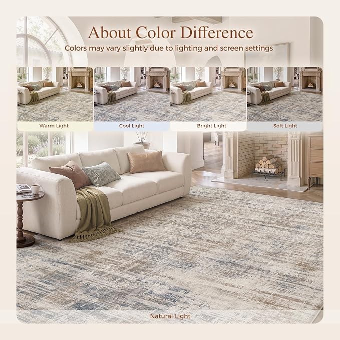 UERMEI 12x15 Area Rug for Living Room Washable Abstract Brown Carpet | Extra Large Soft Low Pile Stain Resistant Non Slip Kid Pet Friendly Open Floor Plan Rug For Bedroom Dining Office