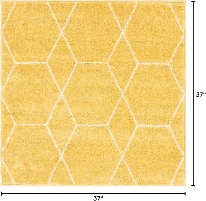 Unique Loom Trellis Frieze Collection Area Rug - Geometric (3' Square, Yellow/ Ivory)