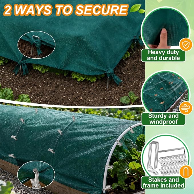 kockuu Plant Sun Protection Cloth, 6.5ft x 16ft 1.41 oz/yd² Garden Plant Shade Cloth with 15 Stainless Steel Clips from Direct Sunlight, Plant Covers Frost & Sun Protection for Winter and Summer