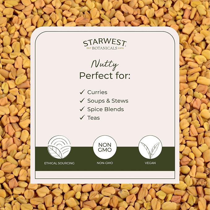 Starwest Botanicals Whole Fenugreek Seeds Organic - Seasoning Spice for Cooking, Use in Tea, Curry, or Natural Herbal Blends, Certified Kosher, Non-GMO - Bulk 1 lb Bag