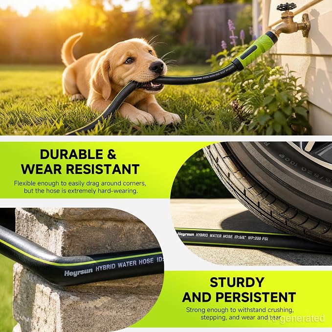 Garden Hose 25ft x 5/8", NON-EXPANDABLE Water Hose Heavy Duty, Flexible, Lightweight, Kink Resistant & Outside Hybrid Hose, Male to Female Fittings