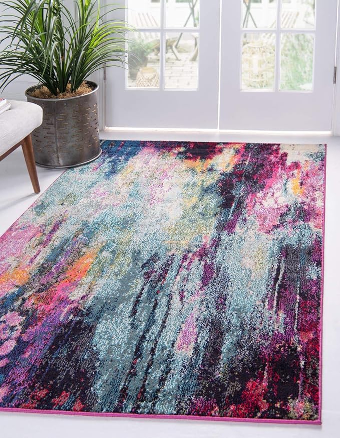 Unique Loom Chromatic Collection Modern Colorful & Vibrant Abstract Area Rug For Any Home Décor (5' 0 x 8' 0 Rectangular, Multi/ Light Blue)