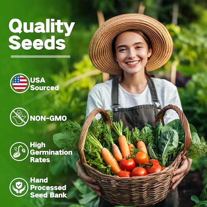 Lush&Dew Year-Round USDA Zone 9 Seed Bank, Gardening Gifts for Women Men, 32 Varieties Non-GMO Heirloom Seeds of Vegetables Herbs Fruits, Gift for Mom Dad, Survival Seed Kit for Raised Garden Beds