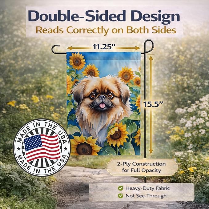 Caroline's Treasures DAC6132GF Pekingese in Sunflowers Garden Flag Mailbox Flag Decorative Yard Flag Banner Outside Patio Artwork Yard Flower Beds, Garden Size, Multicolor