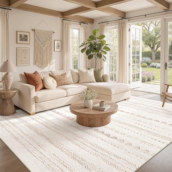 Nakagishi Boho 6x9 Area Rug Living Room Rugs Machine Washable Brown | Soft, Pet & Kid Friendly, Carpet for Living Room/Bedroom/Office/Kitchen/Nursery, Daily Home Decor Stain Resistant Moroccan