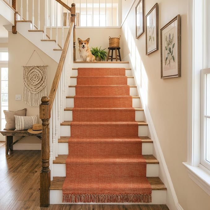 Fall Hallway Runner Rug 2.6' x 10', Farmhouse Entry Hall Carpet | Washable Reversible Kitchen Rug, Modern Terracotta Hand Woven Bathroom Runner Carpet for Bedroom Laundry Porch Fall Decor