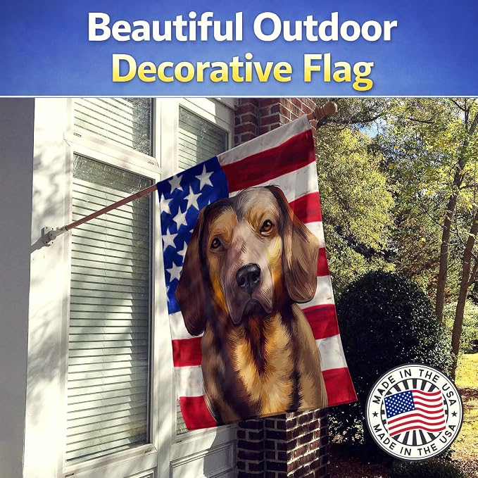 Caroline's Treasures CK6392CHF Alpine Dachsbracke American Flag House Flag Large Porch Sleeve Pole Decorative Outside Yard Banner Artwork Wall Hanging, Polyester, House Size, Multicolor
