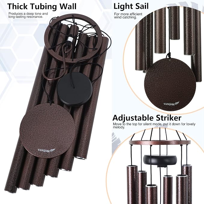 Vanquer Wind Chimes for Outside Deep Tone - 38'' Wind Chimes Outdoor Clearance, Deep Tone, Windchimes Outdoors, Memorial,Wind Spinner, Sympathy Gift, Patio, Home Décor (Bronze)