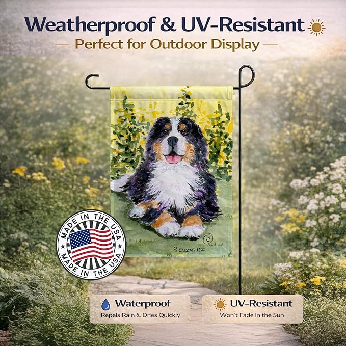 Caroline's Treasures SS8708GF Bernese Mountain Dog Garden Flag Mailbox Flag Decorative Yard Flag Banner Outside Patio Artwork Yard Flower Beds, Garden Size, Multicolor