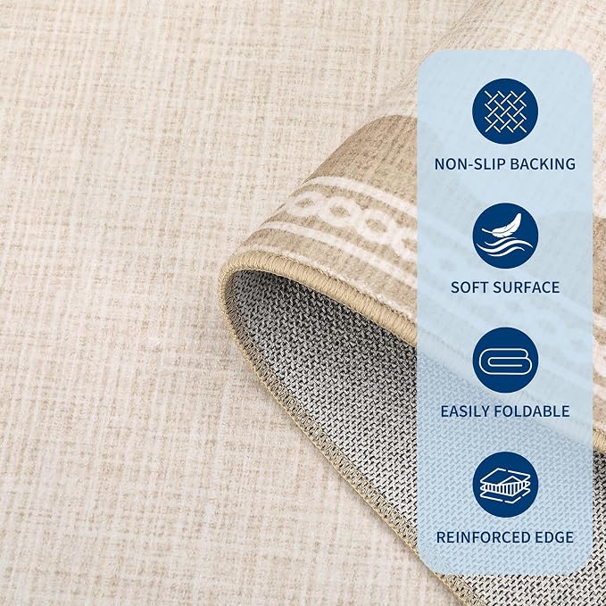 GarveeHome Scalloped Beige 2.5x10 Runner Rug for Hallway Washable Kitchen Rugs Non Slip Solid Modern Minimalism Soft Low-Pile Indoor Carpet for Entryway Laundry Room Floor Mats