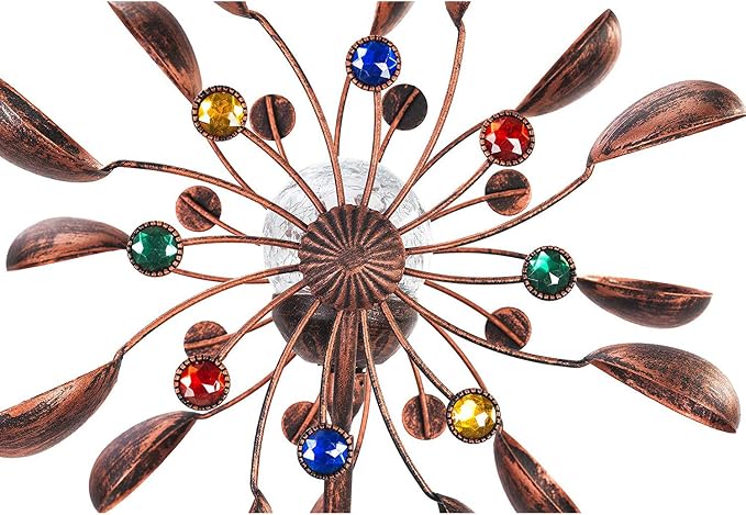 75-Inch Wind Spinners Jewel Cup - Solar-Powered with Multi-Color LED Glass Ball - Metal Kinetic Windmill for Dual Wind Direction - Easy to Assemble Garden and Outdoor Yard Decorations