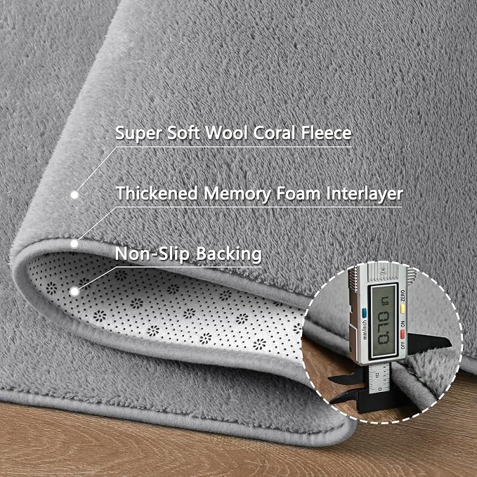 6x9 Grey Area Rug Modern Aesthetic Minimalist | Washable Memory Foam, Low Pile Non Slip Indoor Carpet for Living Room Bedroom Office Classroom College Dorm Room Home Decor