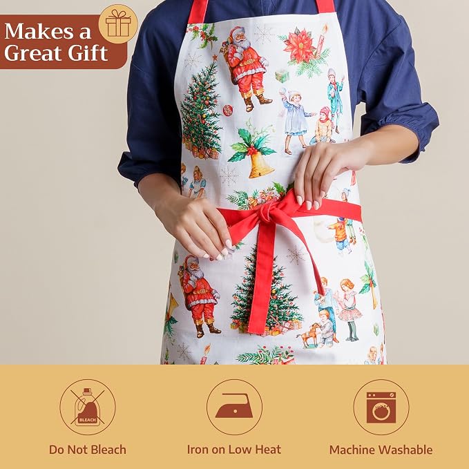Maison d' Hermine Aprons for women with Pocket 100% Cotton (27.50"x31.50") | Adjustable Neck Strap & long ties Apron Men Chef Wedding Cooking Gardening Server Maid