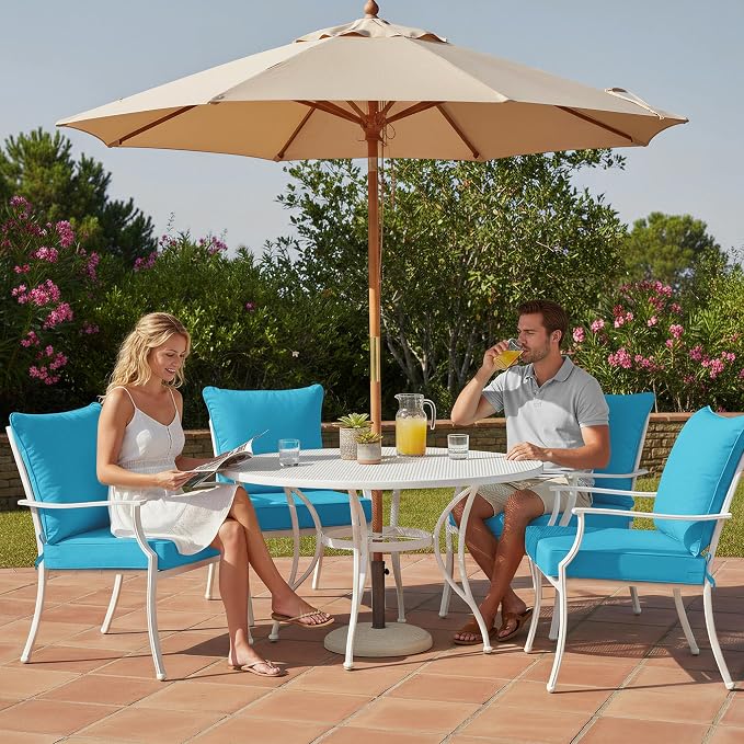 Summsun Outdoor Backrest and Deep Seat Cushion Set, Waterproof Fade Resistant Patio Chair Furniture Cushion with Removable Cover, 22 x 22 Inch, Teal, Set of 4