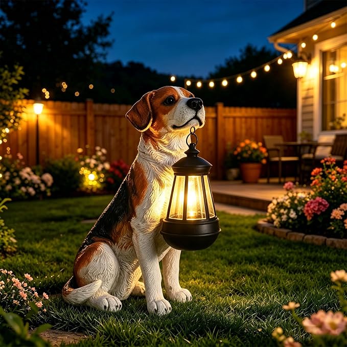 Garden Dog Statues Outdoor Decor, Solar Lights Outdoor Beagle Dog Statue Garden Decorations Solar Dog Ornaments for Patio, Lawn, Yard Art Decoration, Housewarming Garden Gift for Mom