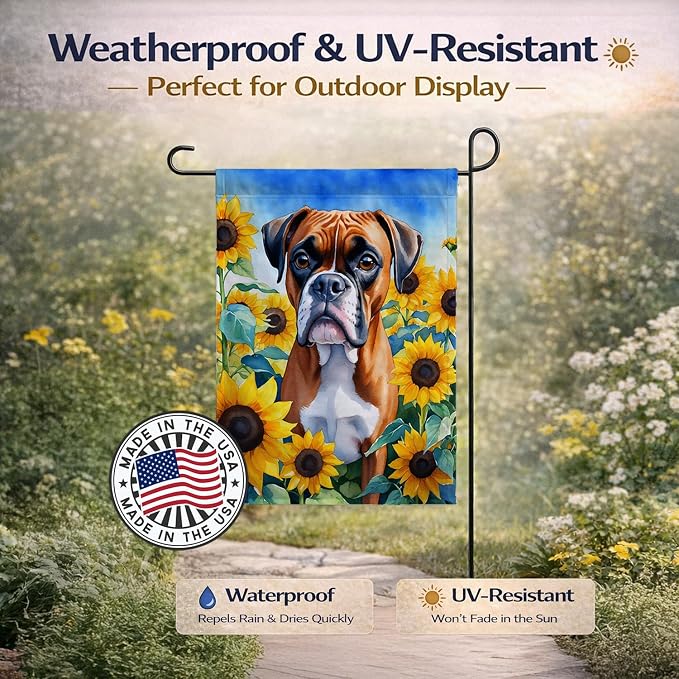 Caroline's Treasures DAC6037GF Boxer in Sunflowers Garden Flag Mailbox Flag Decorative Yard Flag Banner Outside Patio Artwork Yard Flower Beds, Garden Size, Multicolor
