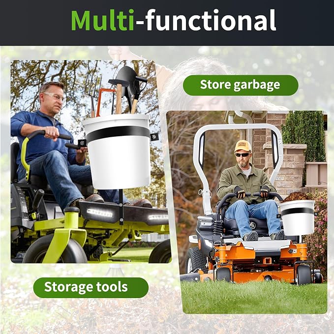 Adjustable 5 Gallon Trash Bucket Holder, Black Heavy-Duty Steel Bucket Storage Holder Can Be Installed for Zero Turn Mowers, Used for Outdoor Garbage and Yard Cleaning (Bucket Not Included)