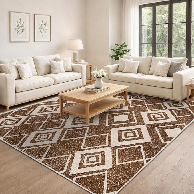 5x7 Moroccan Area Rug for Living Room Bedroom Western Boho Terracotta Modern Farmhouse Large Rug Machine Washable Non-Slip Tribal Series Carpet for Dining Room Office