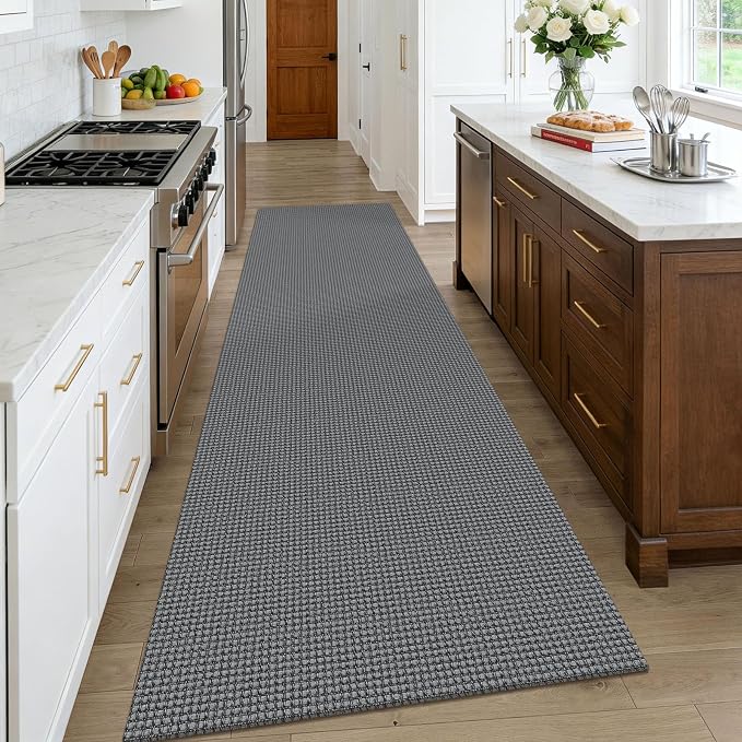 KOZYFLY Cotton Runners Rugs for Hallway 3x10, Wide Washable Runner Rug, Woven Non Slip Kitchen Runner, Braided Entryway Rug, Floor Carpet for Entry, Aisle, Hall, Grey/Dark Grey