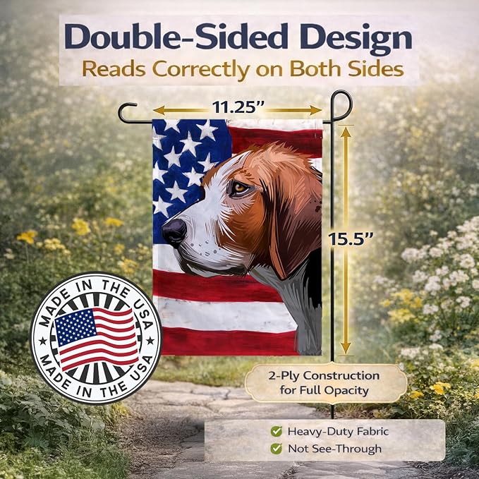 Caroline's Treasures CK6523GF Finnish hound Dog American Flag Garden Flag Mailbox Flag Decorative Yard Flag Banner Outside Patio Artwork Yard Flower Beds, Garden Size, Multicolor