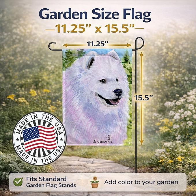 Caroline's Treasures SS8755GF Samoyed Garden Flag Mailbox Flag Decorative Yard Flag Banner Outside Patio Artwork Yard Flower Beds, Garden Size, Multicolor