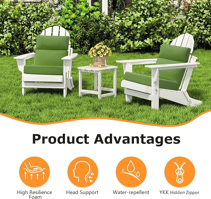 Unimatta Outdoor High Back Chair Cushion Seat Pads, 44 x 21 Inch Water-Repellent & Fade-Resistant Patio Furniture Cushions with Ties for Adirondack, Rocking Chairs, Lawn Green