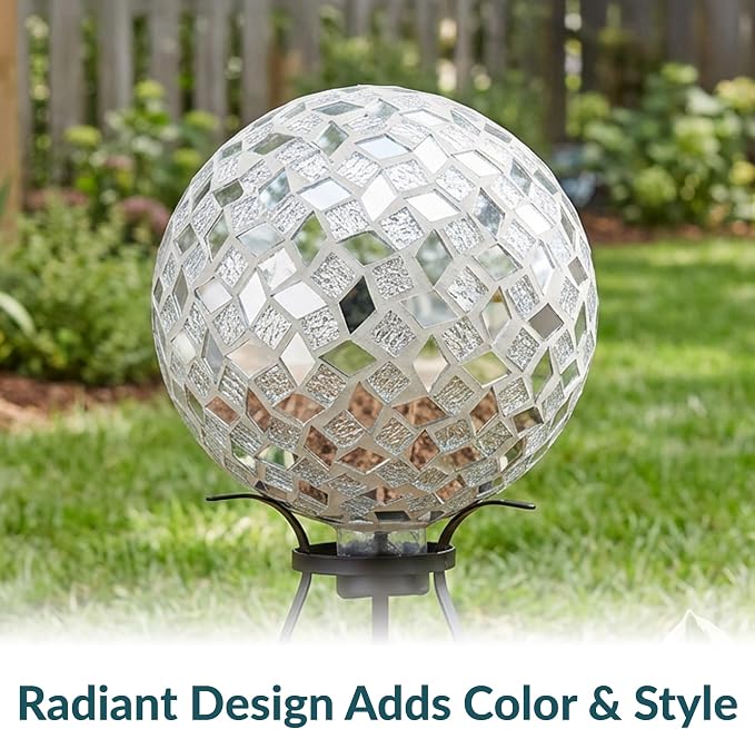 Sunnydaze 10" Mosaic Glass Gazing Ball for Garden, Globe for Outdoor Decor | Mirrored Diamond, 2 pk, Decorative Sphere Fits Most Stands, Garden Ball for Outside, Flower Bed, Backyard, or Indoor Display