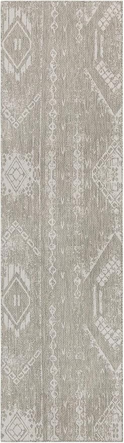 Unique Loom Outdoor Bohemian Collection Area Rug - Anthro (3' 3" x 12' Runner, Gray/ Ivory)