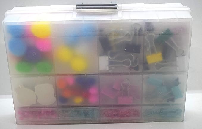 AideTek 2 units Half Transparent Multi-Purpose 24 Compartments Clear Organizer Case BOX-ALL-24 for sorted parts 3 sizes 24 compartments with lid