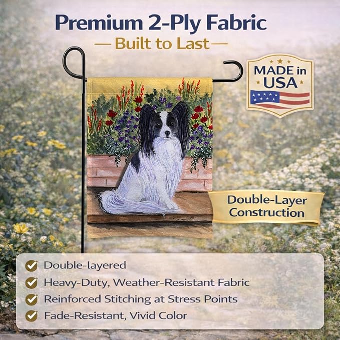 Caroline's Treasures SS8210GF Papillon Garden Flag Mailbox Flag Decorative Yard Flag Banner Outside Patio Artwork Yard Flower Beds, Garden Size, Multicolor